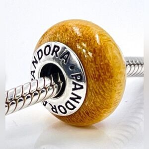 Authentic PANDORA Pau Amarelo Wood Charm With Sterling Silver Core